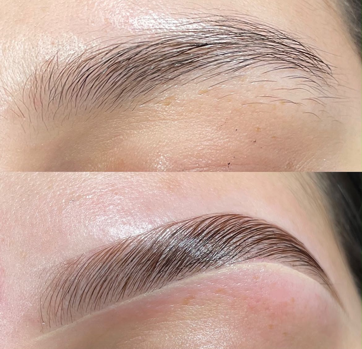 Design de sobrancelha com henna e tintura — antes e depois
